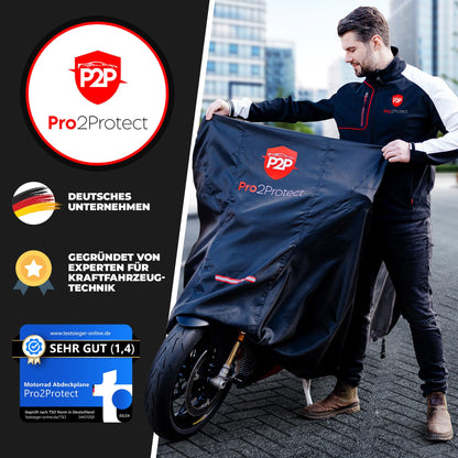[ Test VERY GOOD ] Pro2Protect Motorcycle Cover 100% WATERPROOF weatherproof, Outdoor Cover for Moped Scooter Vespa Motorbike, Garage for Motorcycle Covers Motorcycle Cover Accessories