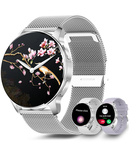 niolina Smartwatch for Women with Phone Function, 1.32 Inch HD Full Touchscreen Watch with Heart Rate Monitor Sleep Tracker Step Counter 20 Sport Modes IP67 Fitness Tracker for Android iOS, Silver