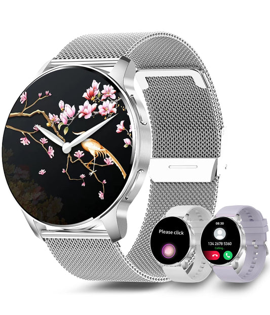 niolina Smartwatch for Women with Phone Function, 1.32 Inch HD Full Touchscreen Watch with Heart Rate Monitor Sleep Tracker Step Counter 20 Sport Modes IP67 Fitness Tracker for Android iOS, Silver