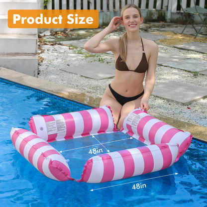 Inflatable pool float chair lounge for adults and kids, swimming, striped pattern float hammock for pool party summer water fun (Navy Blue+Light Blue+Pink)