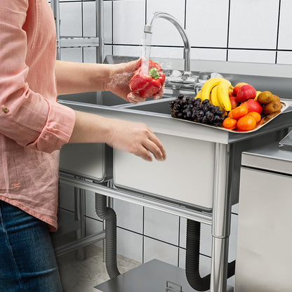 YITAHOME Kitchen Sink, Commercial Restaurant Sink, Portable, Freestanding, Catering Sink, Stainless Steel, Outdoor Double Basin Station, Sink for Hotel, Laundry Room, Basement, Garage