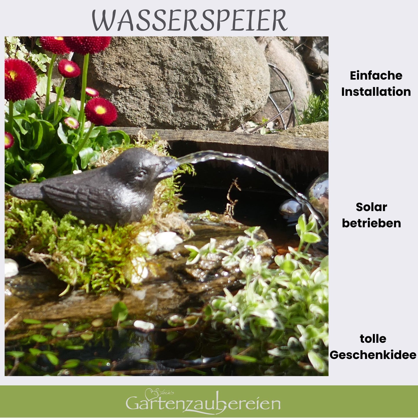 Storm's garden enchantments water feature sparrow incl. solar pump cast iron pond decoration