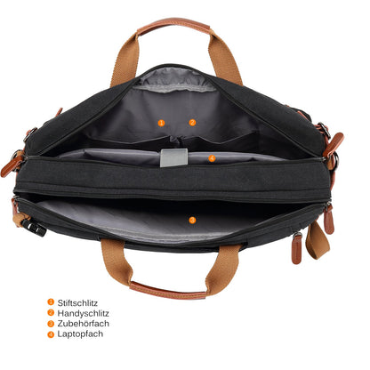 CoolBELL Convertible Briefcase Messenger Bag 17.3 Inch Laptop Bag Backpack Shoulder Bag Travel Shoulder Bag for Men/Women, Canvas Black