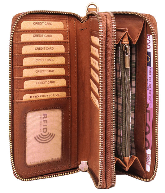 Benthill Large Leather Wallet | Large wallet with RFID protection | High quality cowhide leather with multiple card slots including gift box, Color: Brown