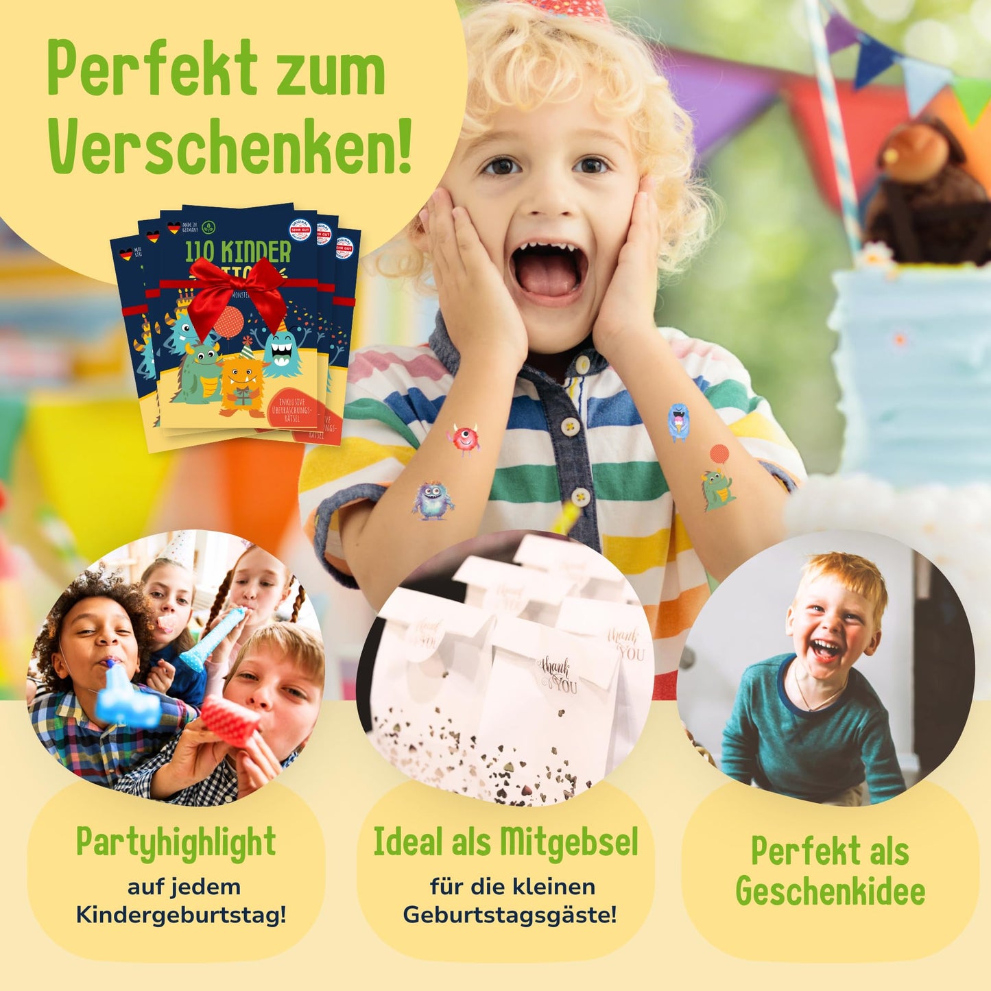 MyBaby123 550 skin-friendly children tattoos with monsters, monster tattoo kids, kids tattoos to stick on, vegan & made in Germany (5x monster)
