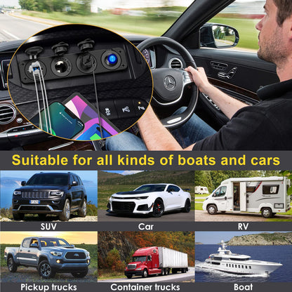 (4 in 1) PD 30W USB C 12V Socket: Switch Panel DC 12 Volt Car Type C Jack Waterproof USB Flush Mount Socket Outlet Cigarette Lighter Adapter Car Charger for iPhone Motorhome Boat Caravan