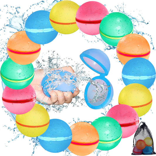 GUHAOOL 15pcs Reusable Water Balloons, Self-Sealing, Water Balloons Quick Fill with Mesh Bag, Silicone Water Balloons for Water Balloon Fights, Pool, Beach & Family Activities