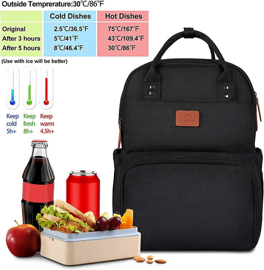MATEIN Laptop Lunch Backpack, Picnic Backpack with Insulated Cooler Compartment, 17 Inch Ice Pack for Men and Women with USB Port, Lunch Bag for Camping Travel Business Work, Black