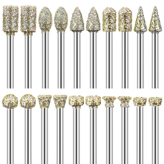 Diamond Burr Set, 20 pieces Diamond Burrs Grinding Bits for Dremel Rotary Tool Accessories with 1/8" Shank for Carving, Grinding, Polishing, Engraving on Stone, Glass, Ceramic