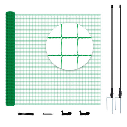 WOLTU Poultry Net, Mobile Fence 25x1.2m close-meshed, Dog Fence Garden Fence Post Fence Camping Fence Barrier Fence, with 15 stakes winch ropes ground nails cable ties, Green