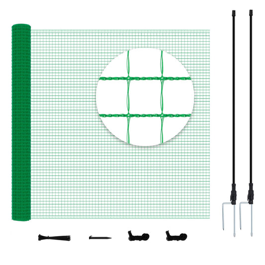 WOLTU Poultry Net, Mobile Fence 25x1.2m close-meshed, Dog Fence Garden Fence Post Fence Camping Fence Barrier Fence, with 15 stakes winch ropes ground nails cable ties, Green