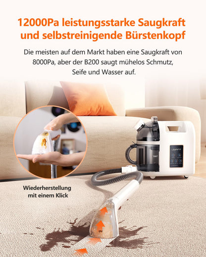 Uwant B200, upholstery cleaner device, 1900W | Steam cleans, scrubs, and sucks | For carpets, sofas, curtains, clothing | 74dB, 12000Pa