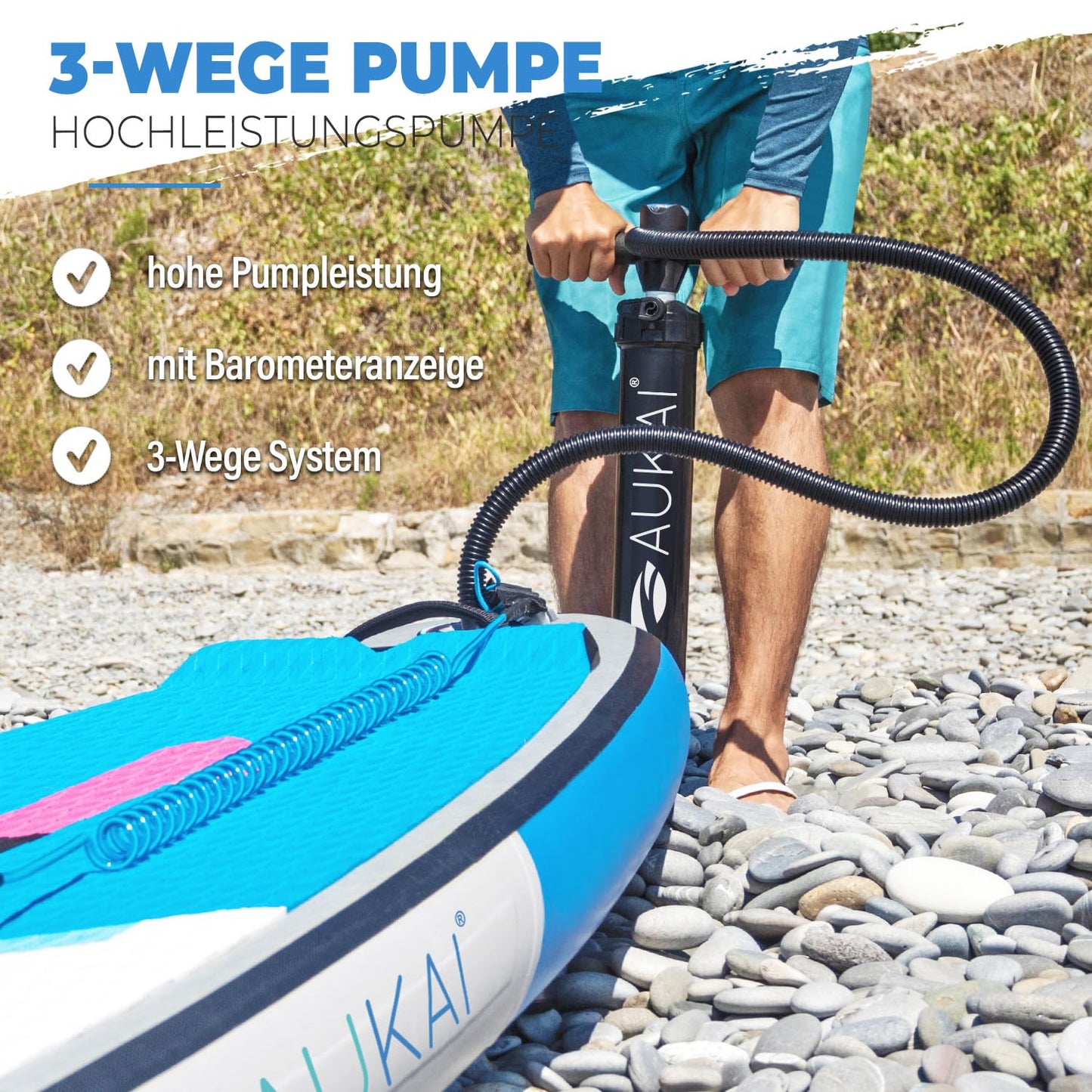 AUKAI SUP Board PRO | Inflatable Stand up Paddle Set | 320cm various models | 5 year warranty | includes special accessories | 2in1 paddle kayak seat action cam mount ankle leash pump backpack (Orange)