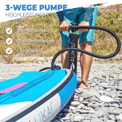 AUKAI SUP Board PRO | Inflatable Stand up Paddle Set | 320cm various models | 5 year warranty | includes special accessories | 2in1 paddle kayak seat action cam mount ankle leash pump backpack (Orange)