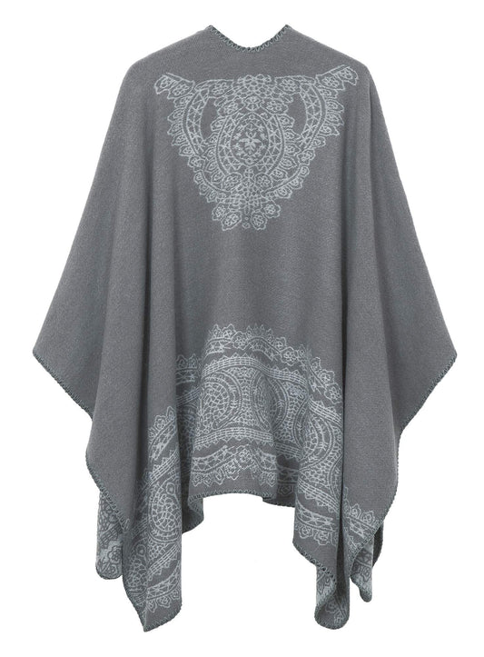EXCHIC Women's Warm Open Front Knit Scarves and Wraps Floral Elegant Cardigans Poncho Cape Coat Jacket (Gray-91)