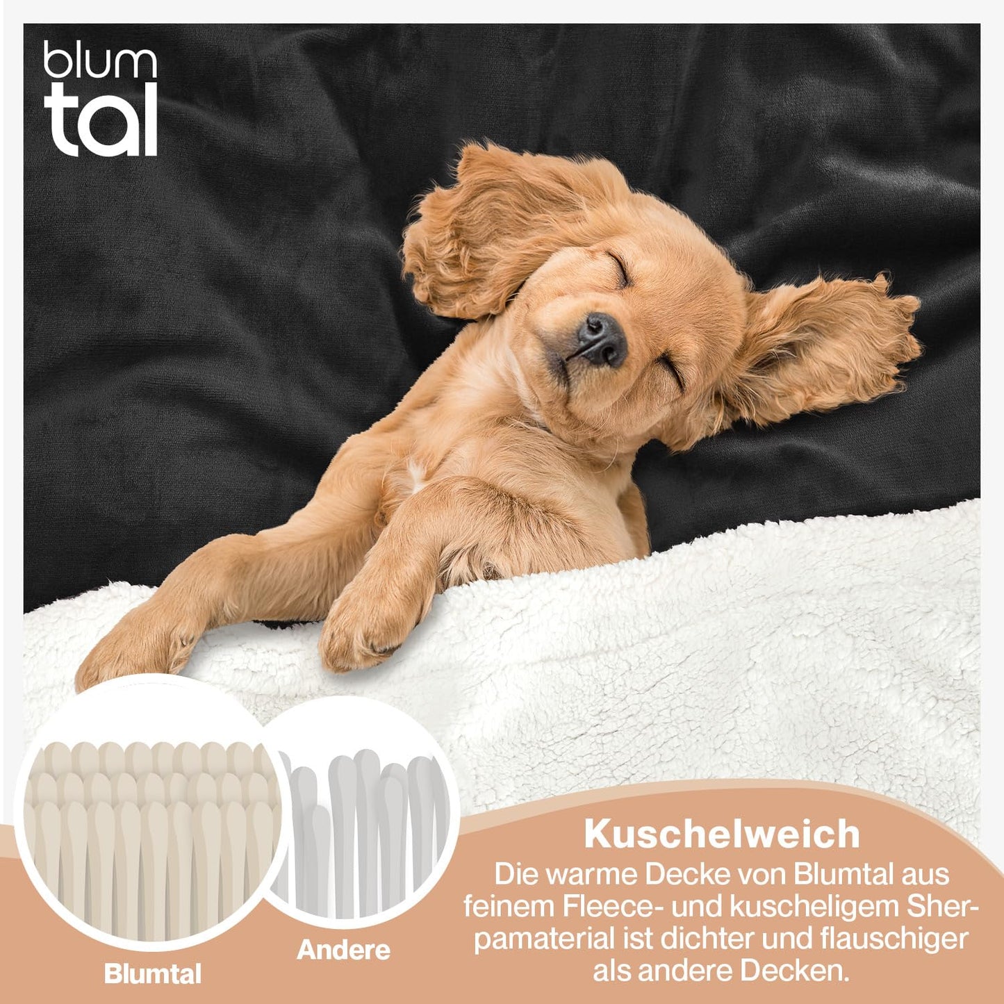 Blumtal Premium Sherpa Cuddly Blanket fluffy 220x240 cm - Oeko-Tex certified. Sofa Blanket with thick Sherpa lining - super fluffy and extra thick, warming - Fluffy Blanket - Anthracite