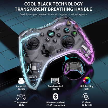 RALAN Wireless Controller with 8 colors LED lighting Compatible with Windows PC Gaming Gamepad Remote with 2.4G Adapter