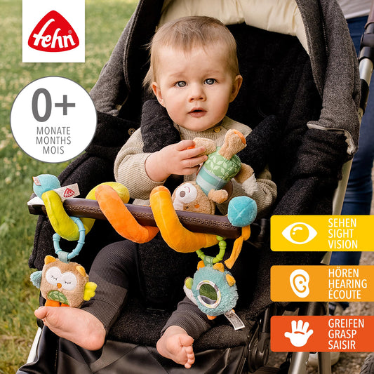 Fehn 071153 Activity Spiral Sleeping Forest - Fabric spiral for grasping and feeling for cribs, strollers, playpens - Suitable for babies and toddlers from 0+ months - Dimensions: 30cm long
