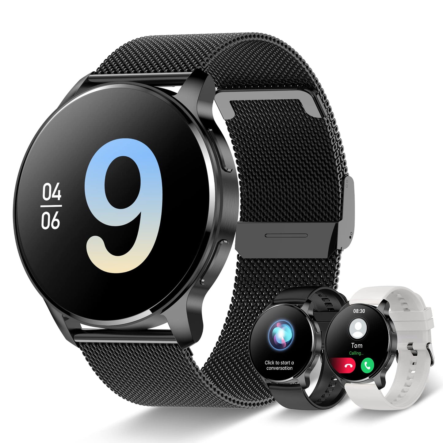Smartwatch for women and men with phone function, 1.32 inch HD full touchscreen, smartwatch with SpO2 pulse monitor, menstrual cycle tracker, sleep monitor, step counter, and calorie tracker.