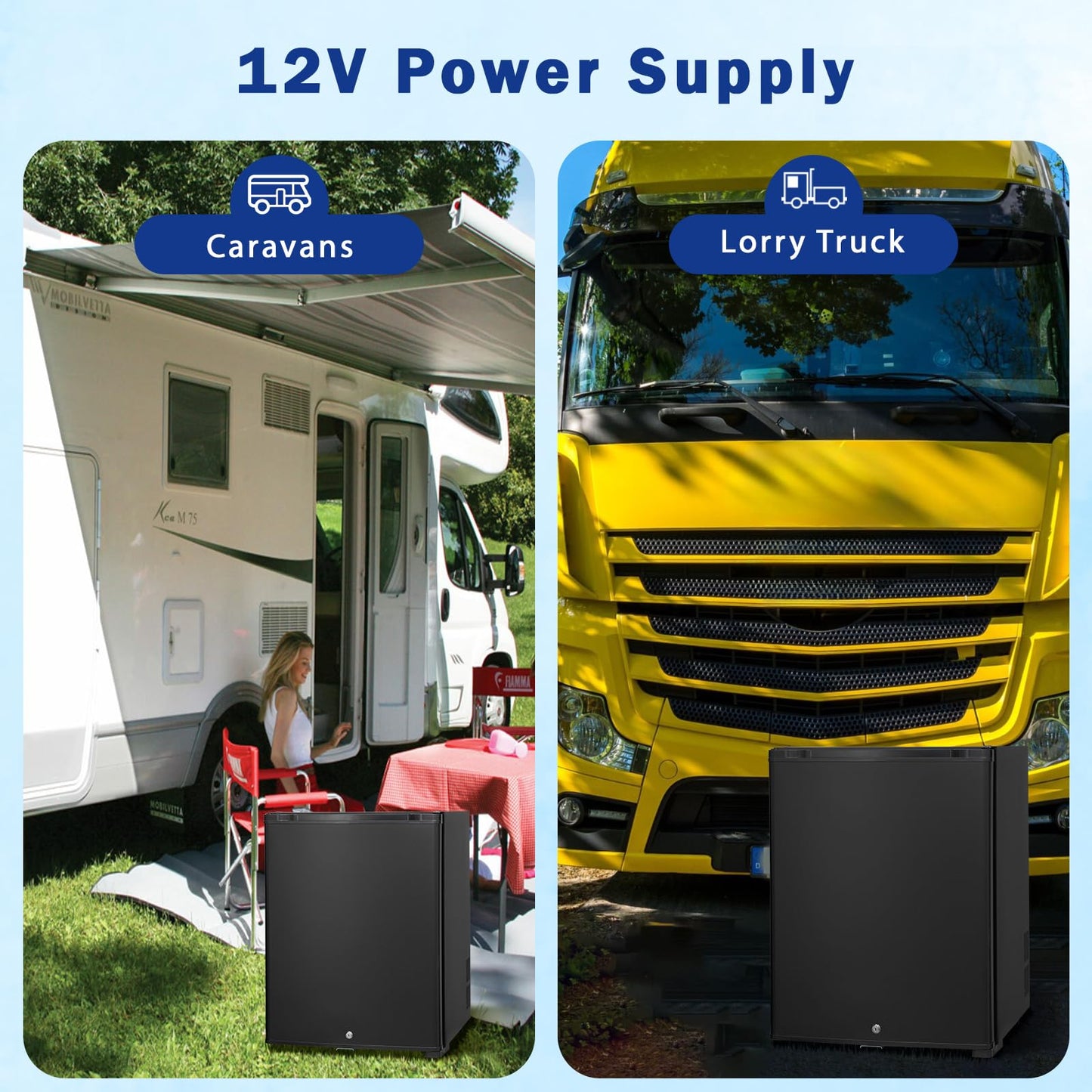 Smad Camping Fridge 12v 230v, 51L, Quiet RV Fridge, Absorber Fridge 12v for Room, Hotel, Bedroom, Camping, Travel, 12v 230v Fridge with Lock, Reversible Door, Black