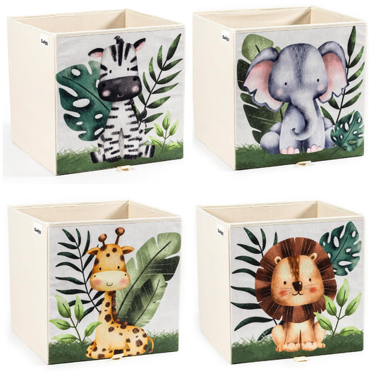 Gadgy Storage Box Kids - Storage Box Kids Room 4 Pack - Compatible with Kallax Kids Boxes - Foldable Kids Storage Boxes 33x33x33 cm - Animal-themed Kids Room Storage Boxes