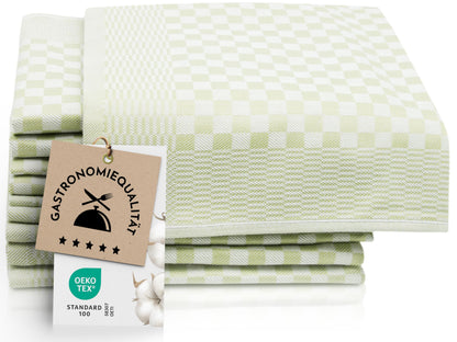ZOLLNER 10 pack of dish towels made of cotton in 46x70 cm - super absorbent and sturdy kitchen towels - washable up to 60°C - in green checkered pattern - gastronomy quality - Oeko Tex® certified