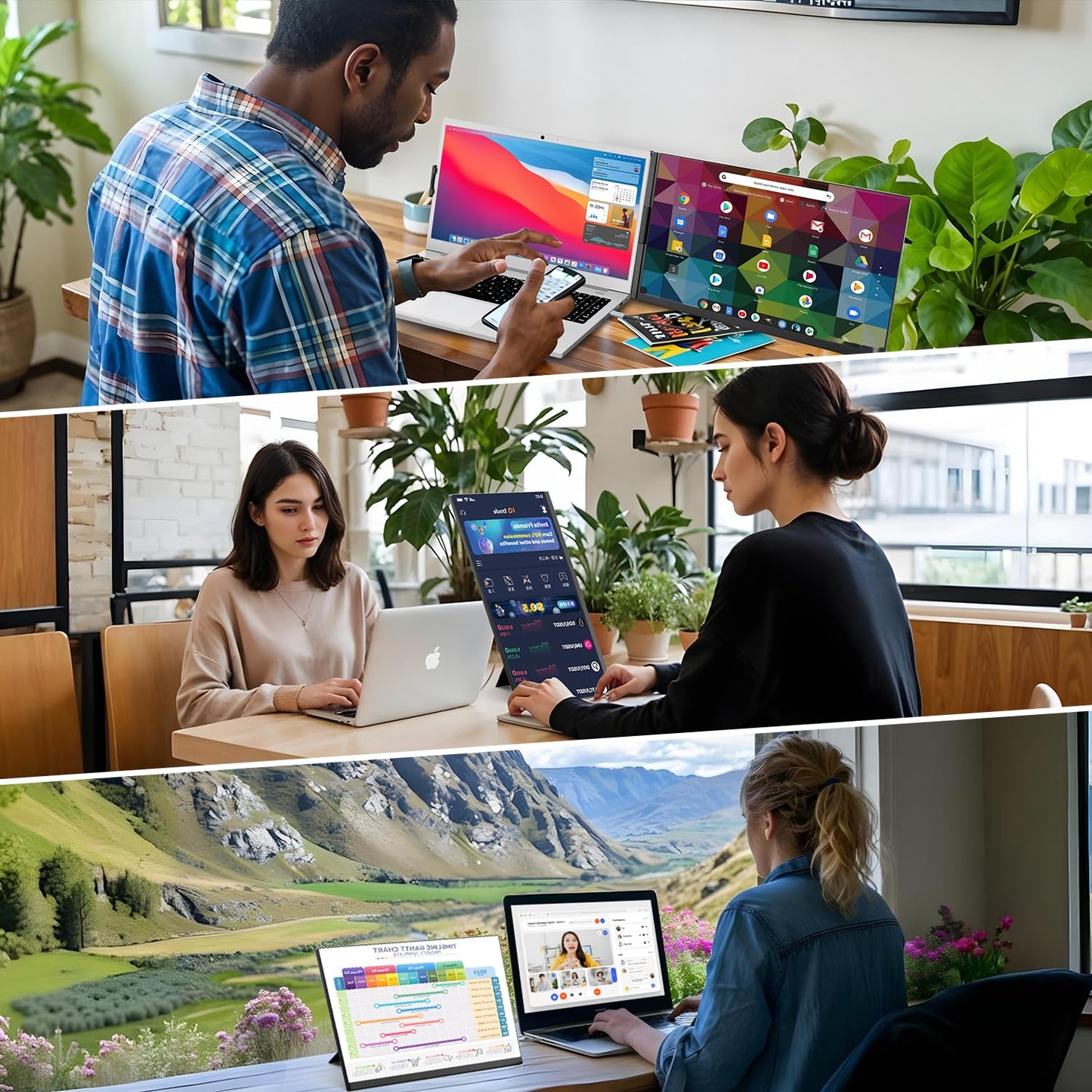 Teamgee Laptop Monitor Extension 15.6, 1080P FHD IPS Portable Monitor compatible with 13"-17" laptops, Slim Bezel-Less Screen Extender with detachable stand, Plug and Play for Mac, Windows.