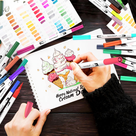 Halobios 120 Colors Dual Brush Pen Set, felt tip pens for kids and adults, coloring books, sketching, drawing, calligraphy, greeting cards - gift set