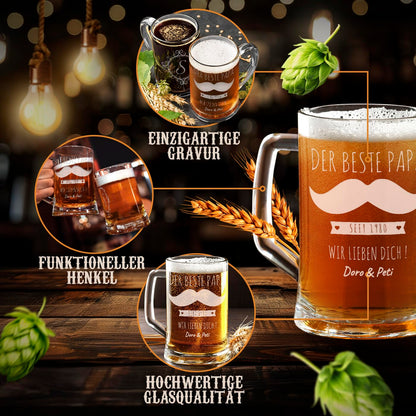 Maverton beer stein with engraving - personalized - 500 ml - Christmas gifts - Birthday gift for men - Gift idea for beer lovers - Mustache
