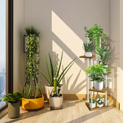VASZOLA 5-Tier Wooden Flower Rack Plant Stand, Multi-layer Flower Display Stand Plant Shelf Flower Bench Flower Stairs Plant Stairs Shelf for Indoor Garden Balcony Decor (White)