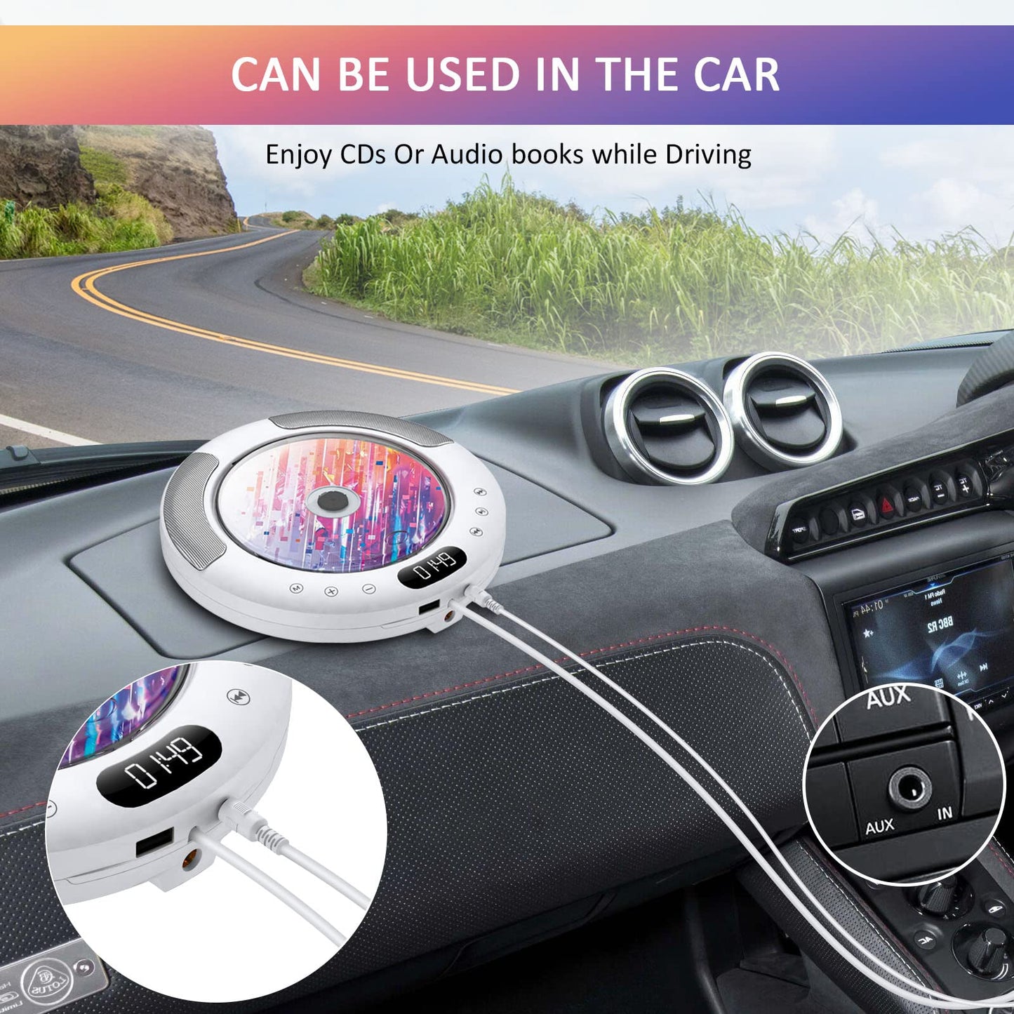 Gueray CD Player Bluetooth with touch button speaker CD player for wall mounting supports remote control display FM radio USB and TF card playback 3.5mm AUX dust cover pull switch design