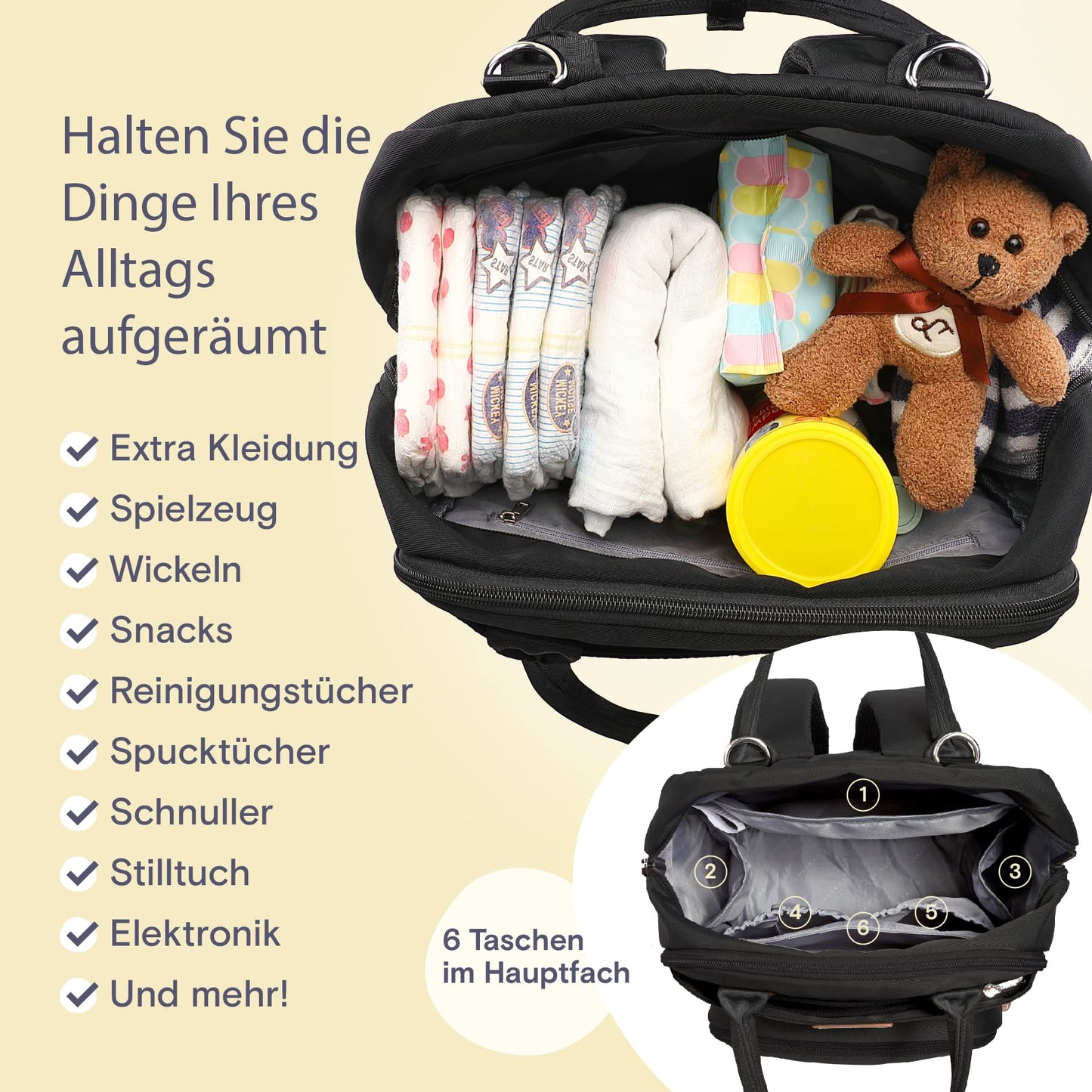 RUVALINO Baby Diaper Backpack, Multifunctional Diaper Bag Travel Backpack Large Capacity Baby Bag with Changing Pad, Waterproof Fabric, Fits on Stroller (Black)