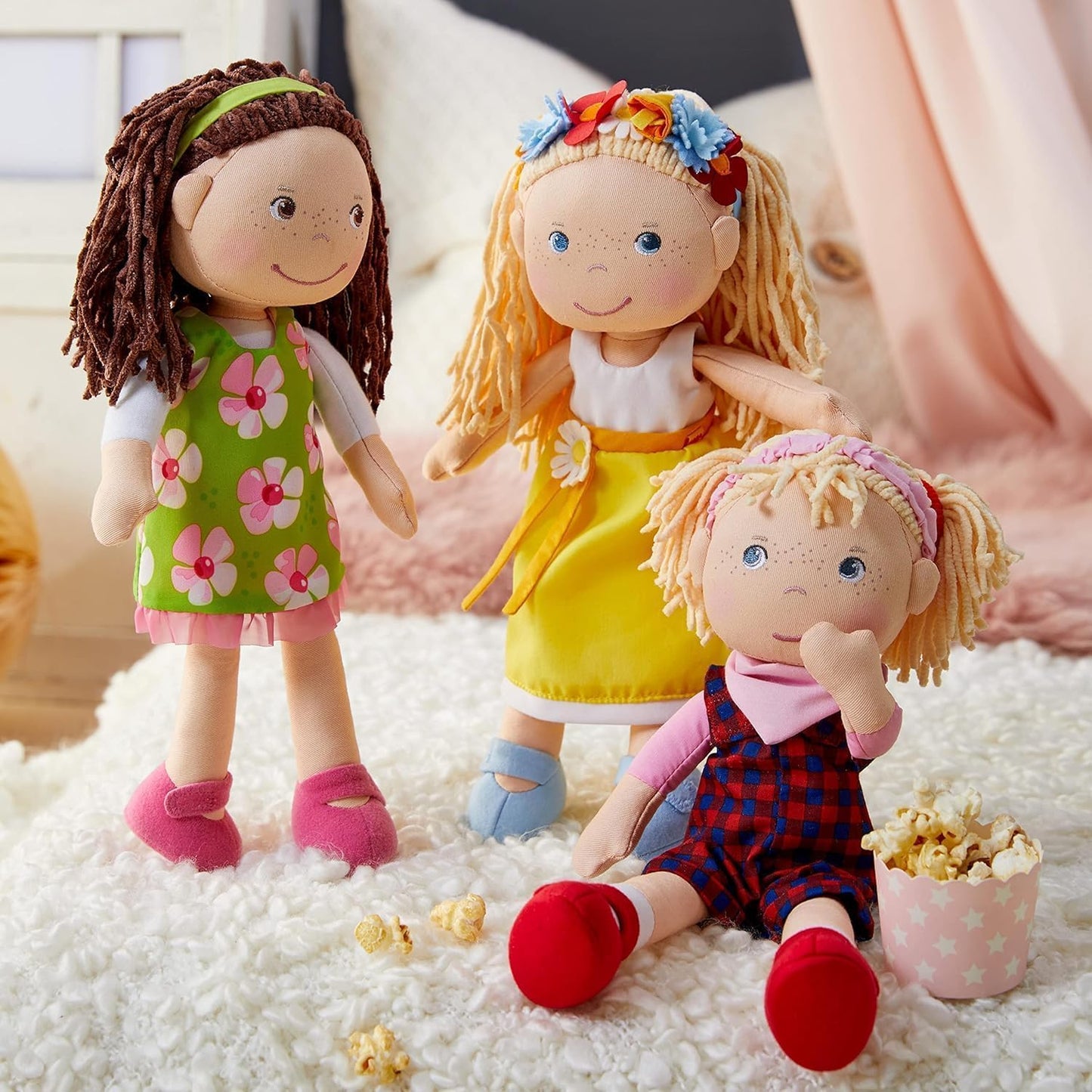 HABA Cuddly doll Coco - Soft fabric doll 30 cm, perfect for girls and boys, washable and easy to dress and undress, for ages 1.5 and up - 1303666001