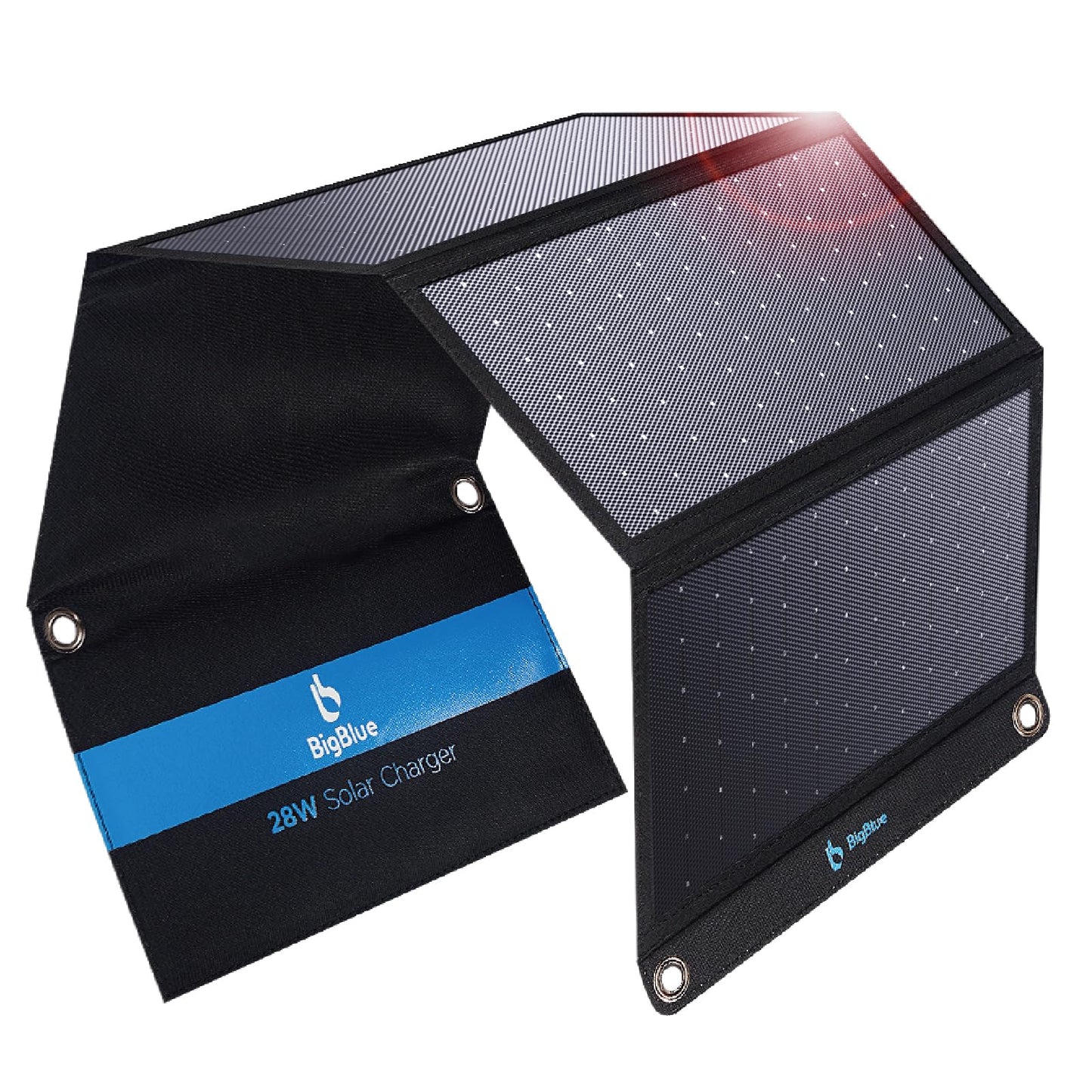 BigBlue 28W Portable Solar Charger with 2 USB C + 1 USB A Ports (4.8A total), IP44 Waterproof Solar Panel, Foldable, Ideal for Outdoor Activities, for Recharging USB Devices - iPhone Android GoPro.