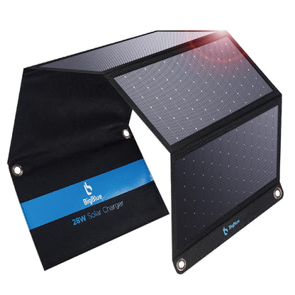 BigBlue 28W Portable Solar Charger with 2 USB C + 1 USB A Ports (4.8A total), IP44 Waterproof Solar Panel, Foldable, Ideal for Outdoor Activities, for Recharging USB Devices - iPhone Android GoPro.
