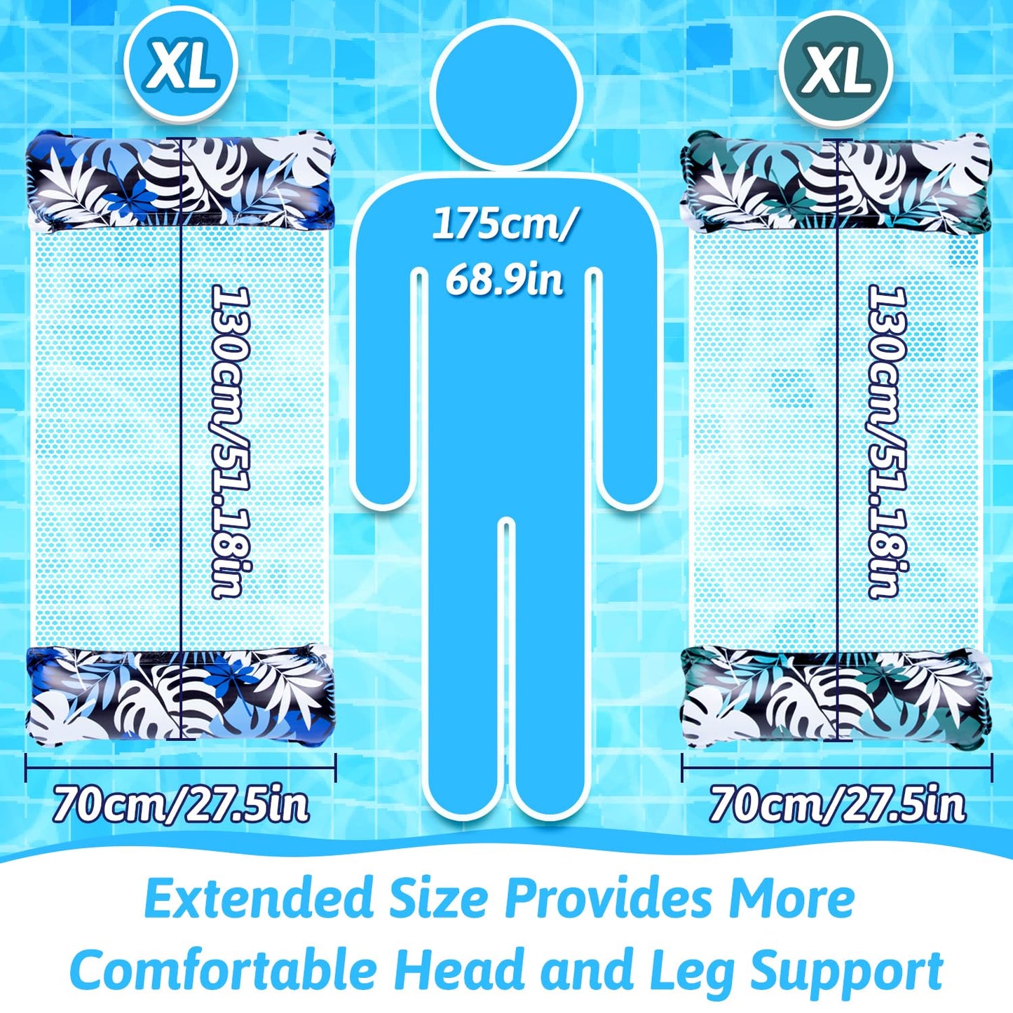 Orifinter XL inflatable pool mattress, 2 pieces pool accessory water hammock, 4 IN 1 inflatable water pool toy, adult pool mattress, water toy for chair hammock mattresses seat