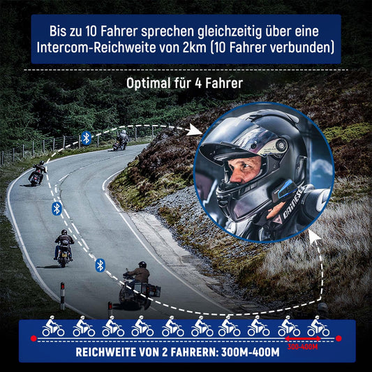LEXIN B4FM Motorcycle Intercom, Helmet Headset for up to 10 riders with 2000m range, DSP and CVC noise cancellation Motorcycle Helmet Communication System with music sharing function.