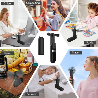 HZSK Handheld Mini Fan, Portable Foldable Fan with Power Bank, USB Rechargeable Small Pocket Fan, Personal Fan with 3 Speeds for Women Outdoor Travel.