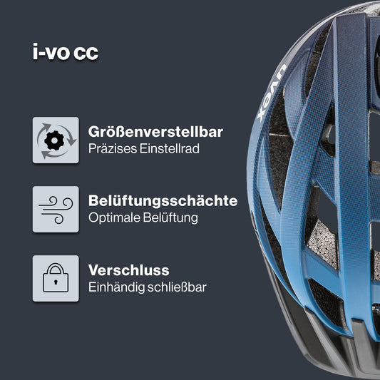 uvex i-vo cc - Lightweight all-round helmet for women and men - customizable size adjustment - can be upgraded with LED light - deep Space matte - 52-57 cm