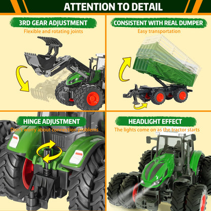 PENGBU RC Tractor Toy for 3 years and up, 2.4 GHz Remote Controlled Tractor with trailer, RC Farm Toy with remote control, cow and sheep, Gift for 2, 3, 4, 6 years old.