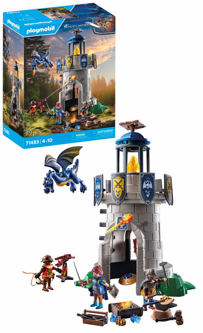 PLAYMOBIL Novelmore 71483 Knight's Tower with Blacksmith and Dragon, exciting battle between the Novelmore Knights and Burnham Raiders, detailed toy for kids aged 4 and up.