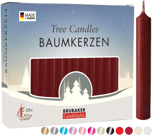 BRUBAKER 100 pack of tree candles wax - Christmas candles pyramid candles tree candles - Dark red