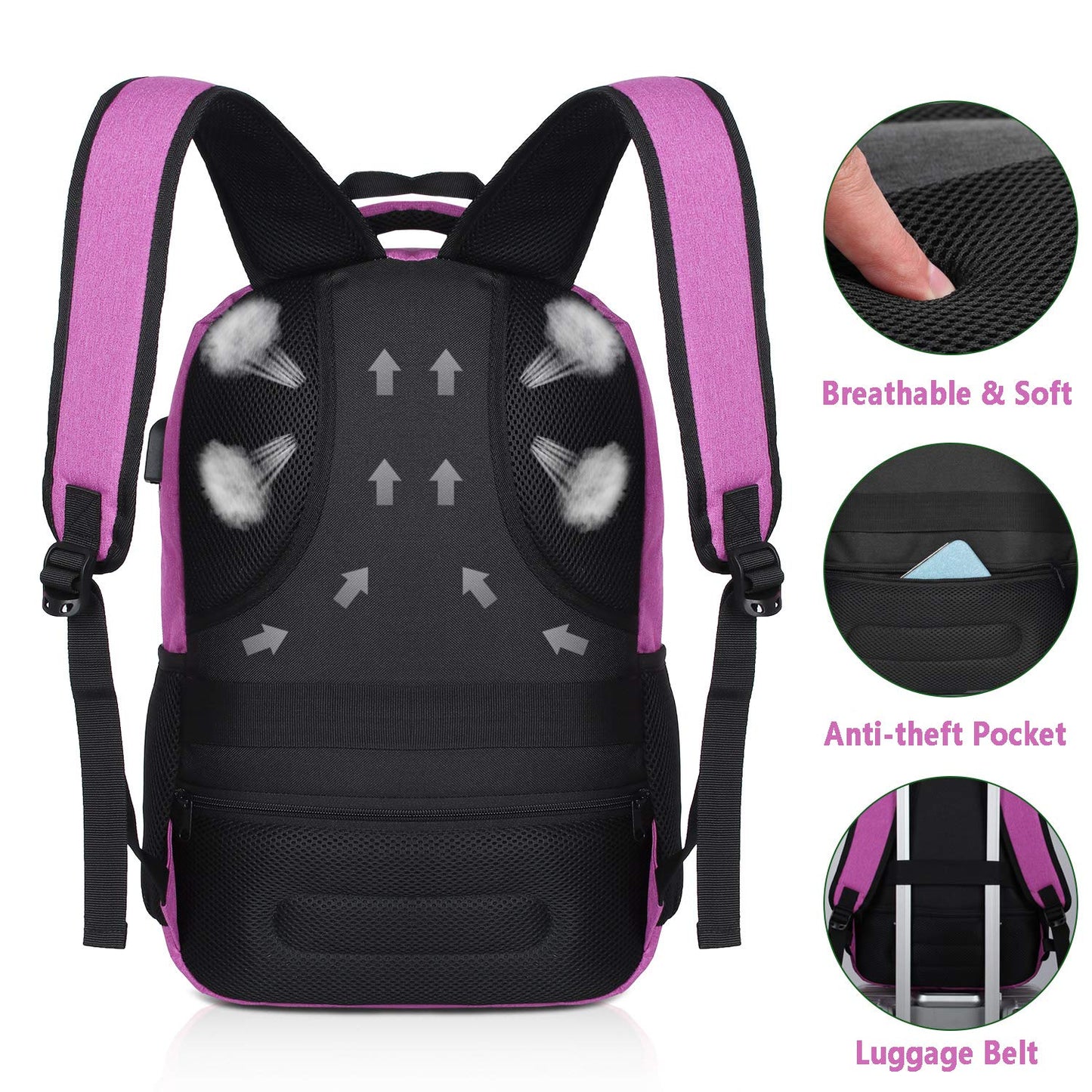 YAMTION school backpack for ladies and girls, laptop backpack with 15.6 inch laptop compartment for school, work, and travel.
