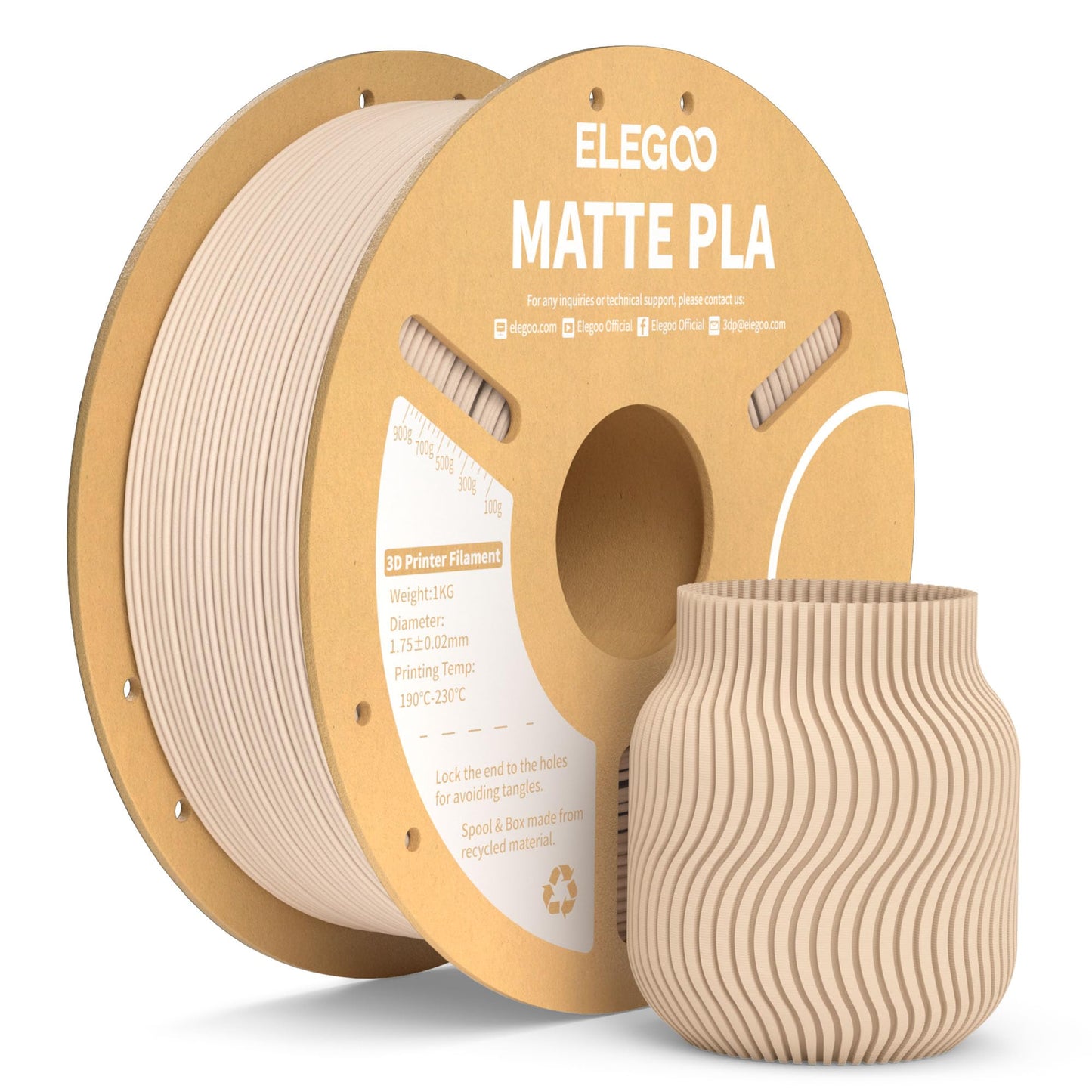 ELEGOO Matte PLA Filament Matte Beige 1KG, 1.75mm 3D Printer Filament Accuracy +/- 0.02mm, 1kg spool (2.2lbs) for Most 3D Printers