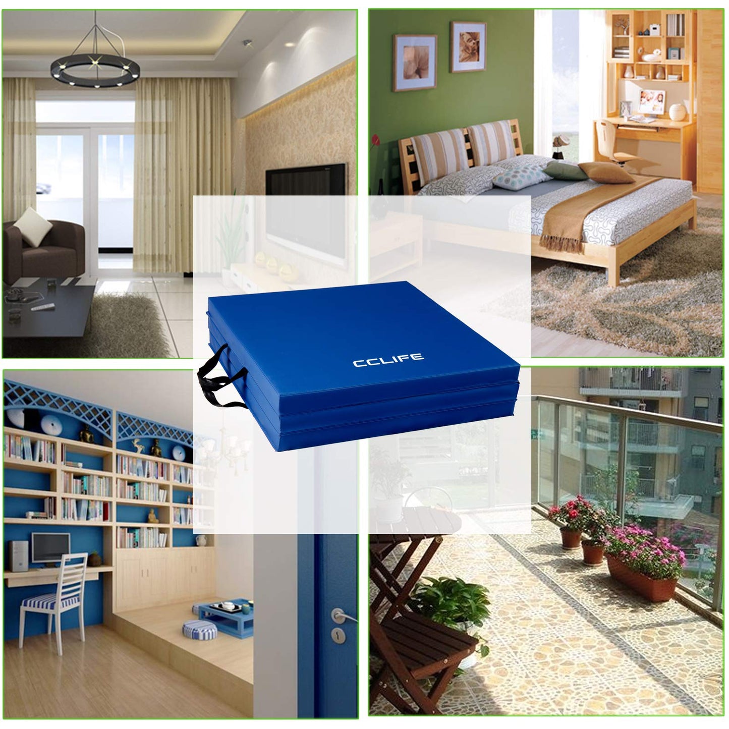 CCLIFE 180x60x5cm Folding Soft Floor Mat Workout Mat Gymnastics Mat Non-Slip Sports Mat Play Mat, Color: Blue. Thickened PU leather surface