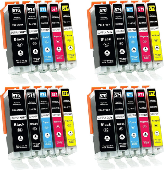 Supply Guy 20 XL printer cartridges compatible with Canon PGI-570 CLI-571 for Pixma MG5750 MG5751 MG5752 MG5753 MG6800 MG6850 MG6851 MG6852 MG6853 TS5000 TS5050 TS5051 TS5053 TS5055 TS6050 TS6051 TS6052