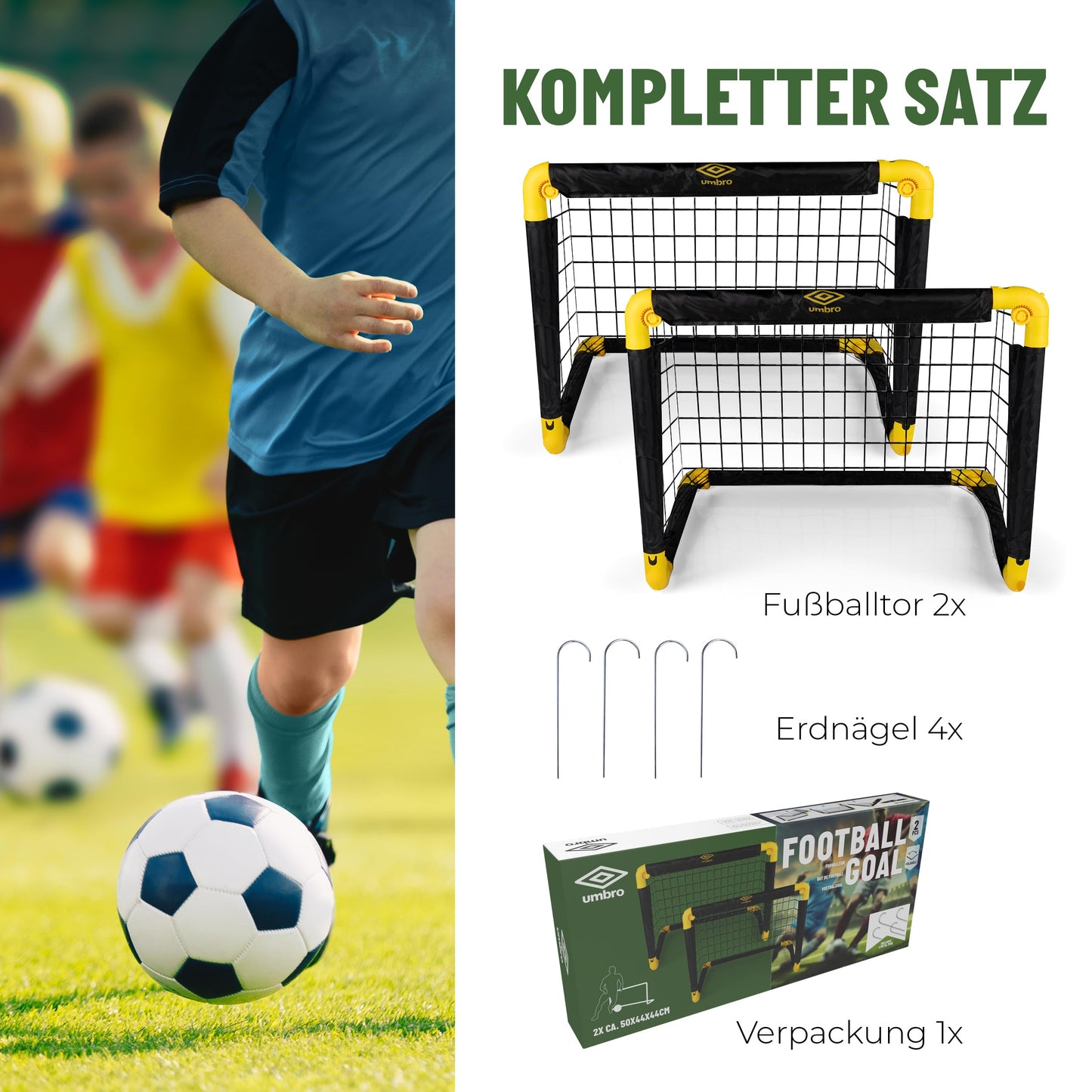 Umbro soccer goal 50 x 44 x 44 cm - set of 2 soccer goals - foldable soccer goal - soccer goals for garden kids - soccer training equipment for indoor and outdoor use - metal - black/yellow