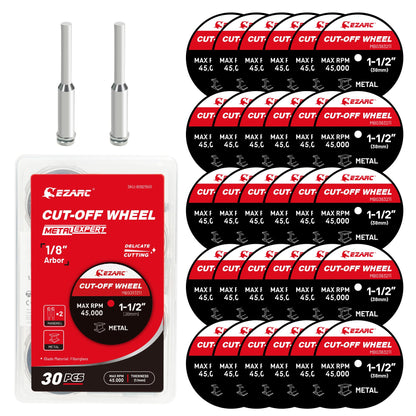 EZARC 38mm Cut-off Wheels Set - 32 Pieces, Cutting Discs for Rotary Tools, Precise Cuts, for Metal, Aluminum, Steel, and more - Includes 2 Mandrels