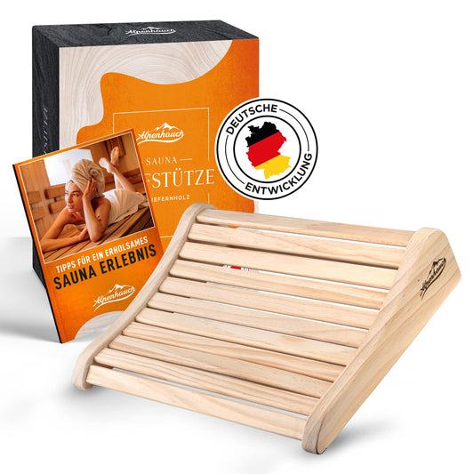 ALPENHAUCH Sauna Headrest Wood [100% natural wood] - Ergonomic wooden sauna headrest - Elegant sauna accessory for infrared cabin - Comfortable & wide wooden headrest for sauna & infrared cabin.