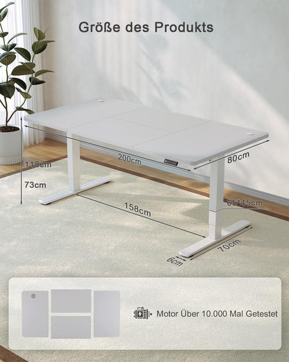 JUMMICO Height Adjustable Desk with USB Charging Port 200 x 80 cm, Electric Height Adjustable Desk, Standing-Sitting Table Standing Desk Adjustable Computer Table, Standing Desk, Gray
